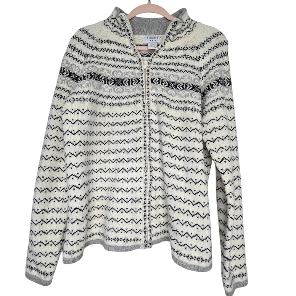 Covington Fair Isle Nordic zip-up sweater jacket